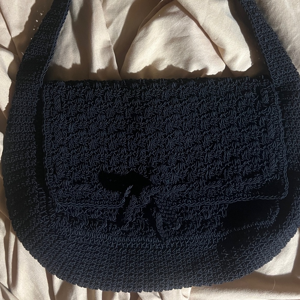 Vintage elegant small Black Purse crochet, woven, macrame elegant